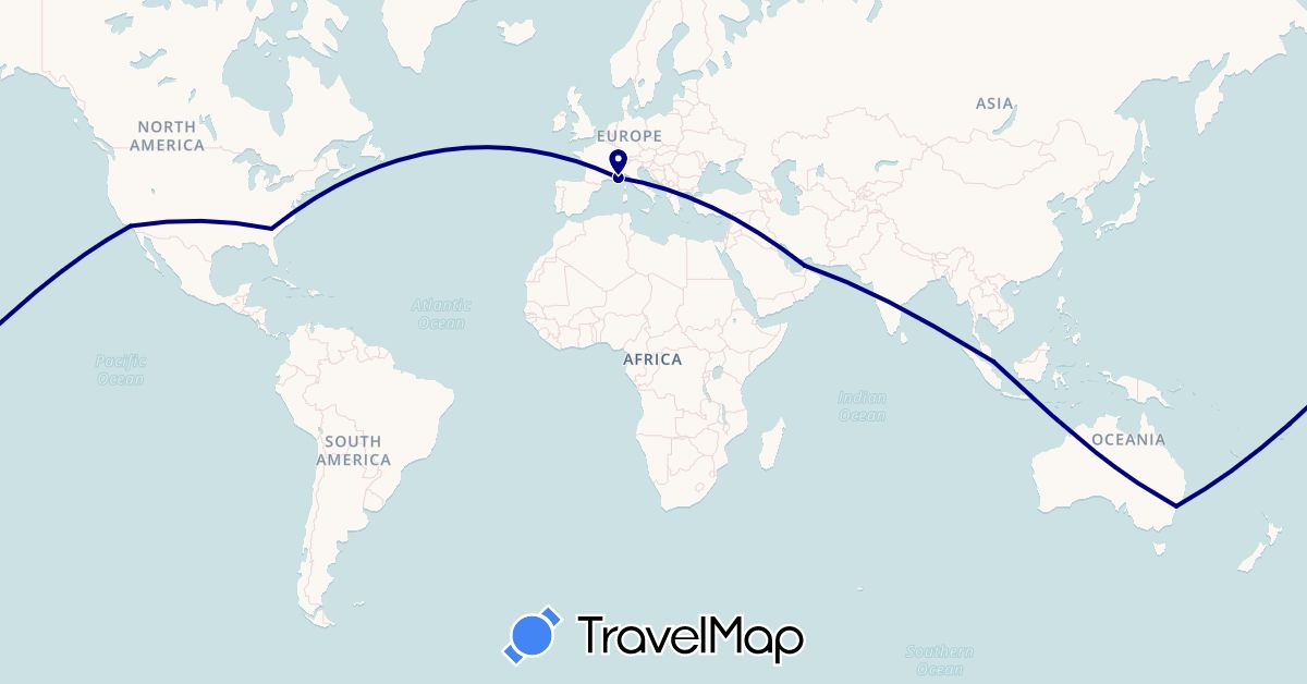 TravelMap itinerary: driving in United Arab Emirates, Australia, France, Singapore, United States (Asia, Europe, North America, Oceania)